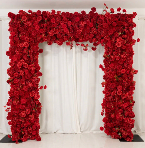 Red- Artificial Silk Roses, Hydrangeas & Chrysanthemums for Backdrop