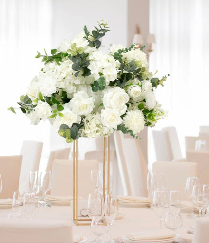 Pre-Arranged Silk Floral Centerpiece in White &Green , 22 Artificial Rose, Hydrangea & Chrysanthemum Flower Ball Bouquet for Event