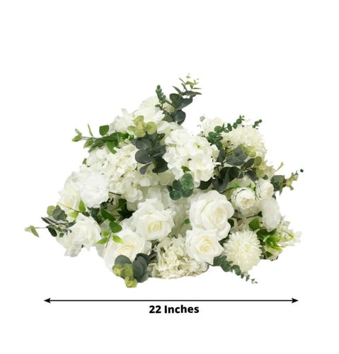 Pre-Arranged Silk Floral Centerpiece in White &Green , 22 Artificial Rose, Hydrangea & Chrysanthemum Flower Ball Bouquet for Event